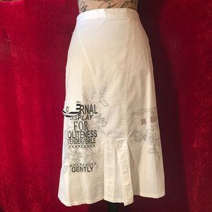 Gorgeous Cotton/Rayon  Skirt White , Elastic on waist ,Zipper Embroided Silver